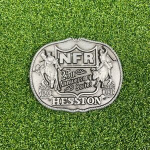 Vintage 90s NFR National Finals Rodeo Belt Buckle 25th Anniversary Hesston